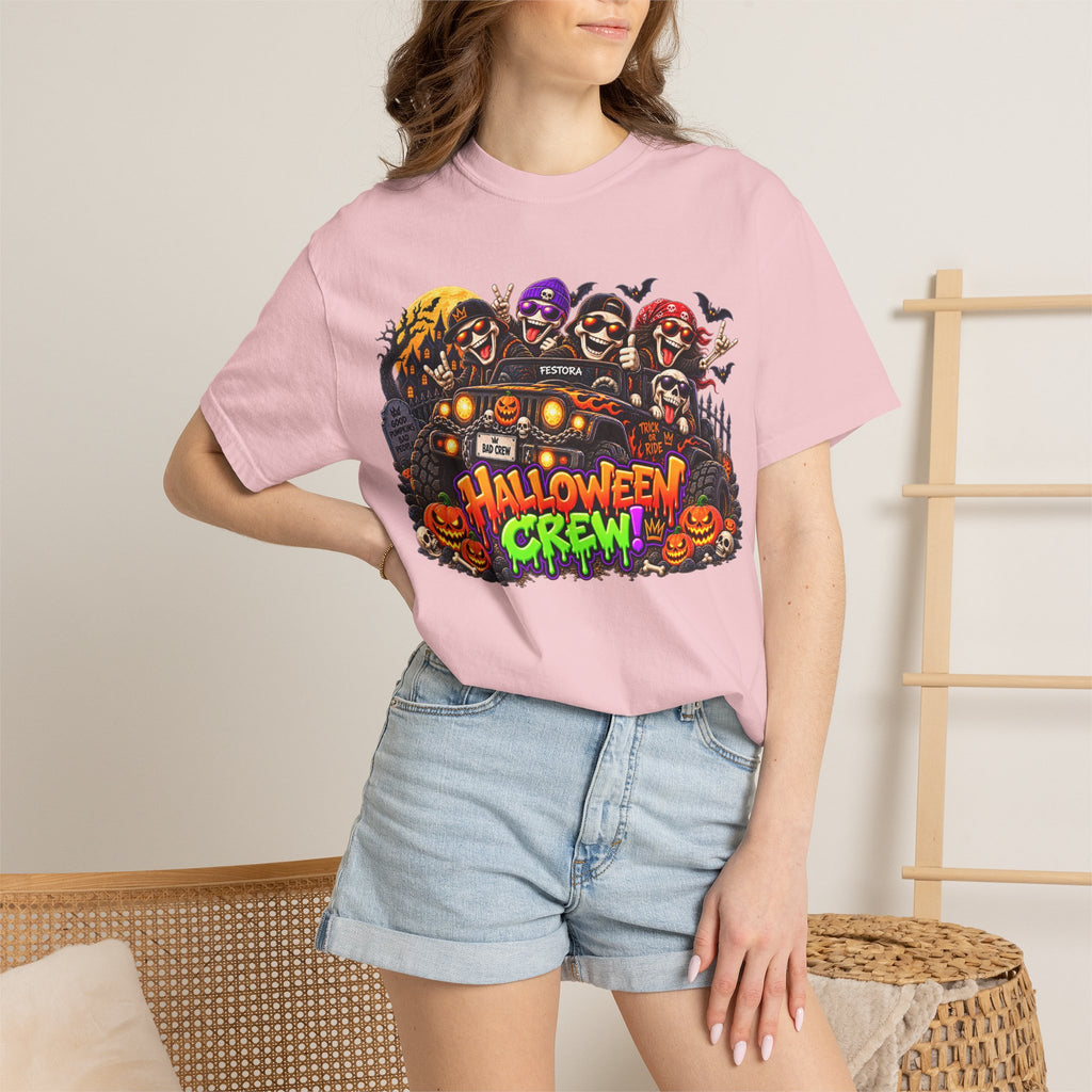 Halloween Crew T-Shirt – Skeleton Jeep Spooky Graphic Tee