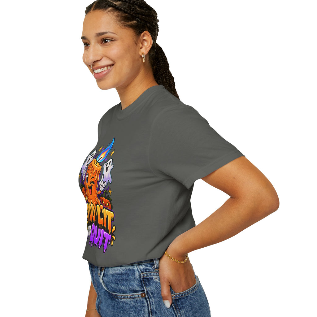 Too Lit to Quit – Funny Halloween Candle T-Shirt