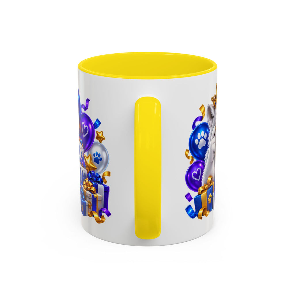 White Wolf Happy Birthday Mug – Blue Purple & Gold Birthday Gift – FestoraShop White Coffee Mug