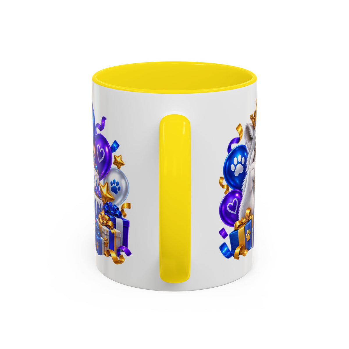 White Wolf Happy Birthday Mug – Blue Purple & Gold Birthday Gift – FestoraShop White Coffee Mug