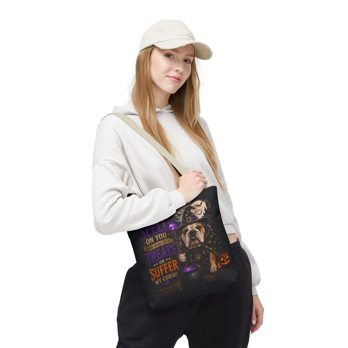 Halloween Bulldog Tote Bag - "I Put a Spell On You" Trick-or-Treat Candy Bag