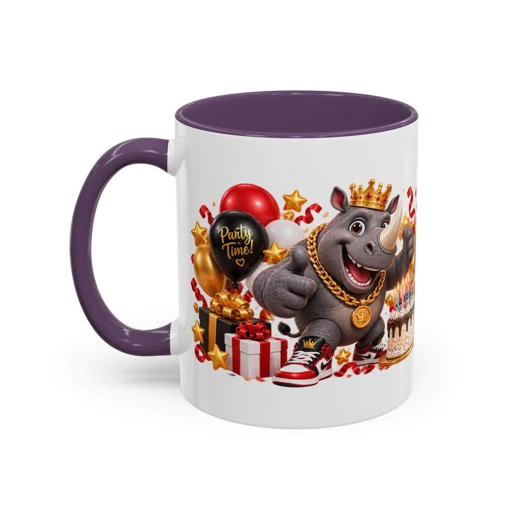 Happy Birthday Rhino Mug – Colorful 3D Birthday Gift – White Coffee Mug