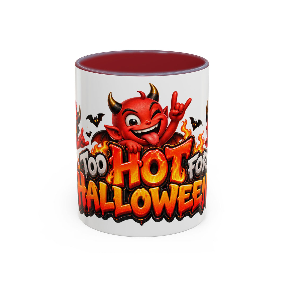 Too Hot for Halloween White Mug – Funny Devils, Flames & Spooky Design