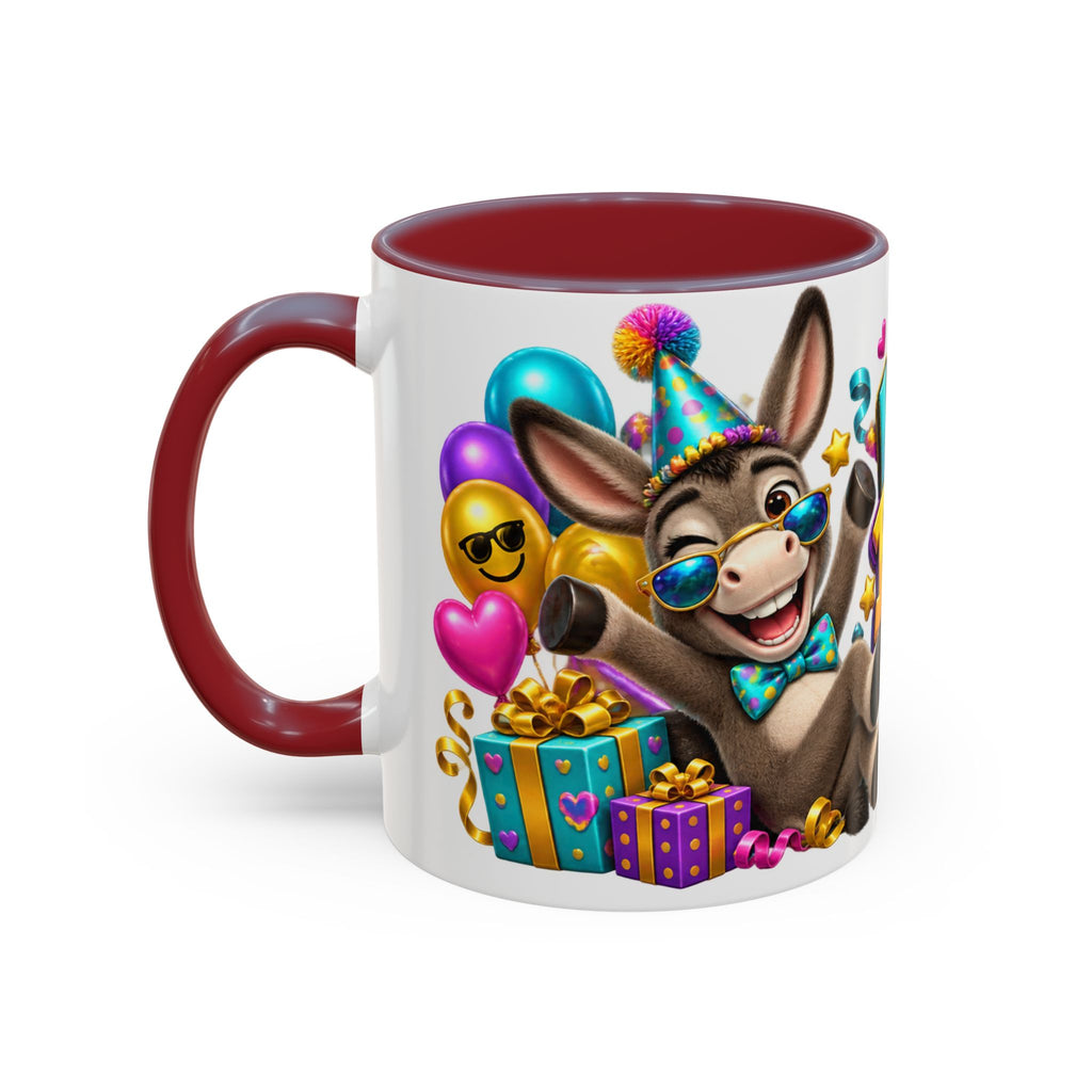Kickin’ It Birthday Style Donkey White Mug – Funny Happy Birthday Party Cup, Cute Colorful Gift