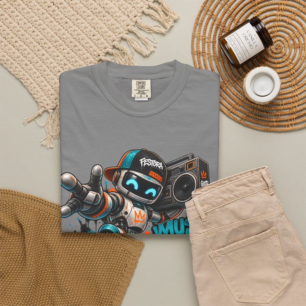 Music Fuels Better Days T-Shirt — Retro Robot Boombox Streetwear