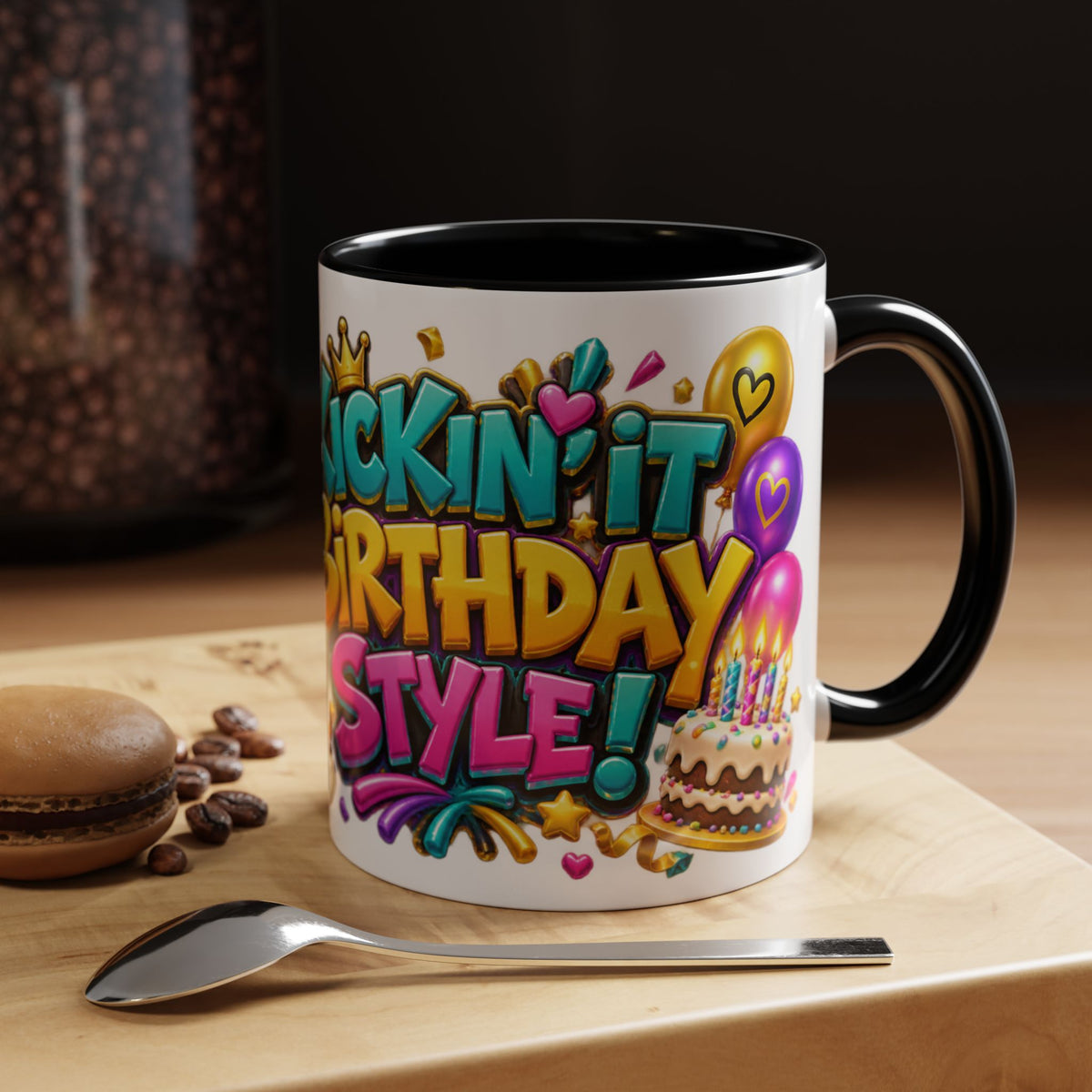 Kickin’ It Birthday Style Donkey White Mug – Funny Happy Birthday Party Cup, Cute Colorful Gift