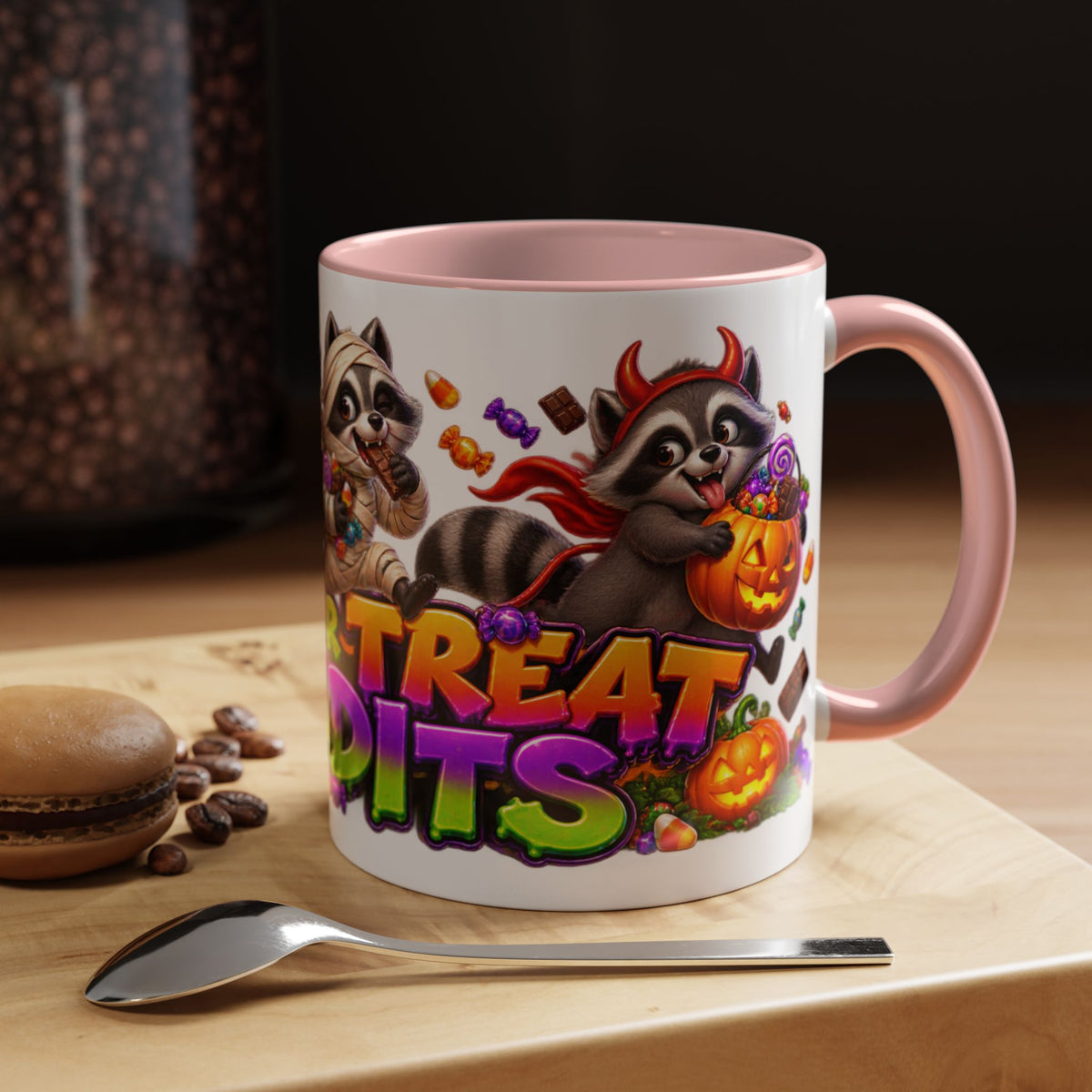 Trick or Treat Bandits Raccoons Halloween White Mug