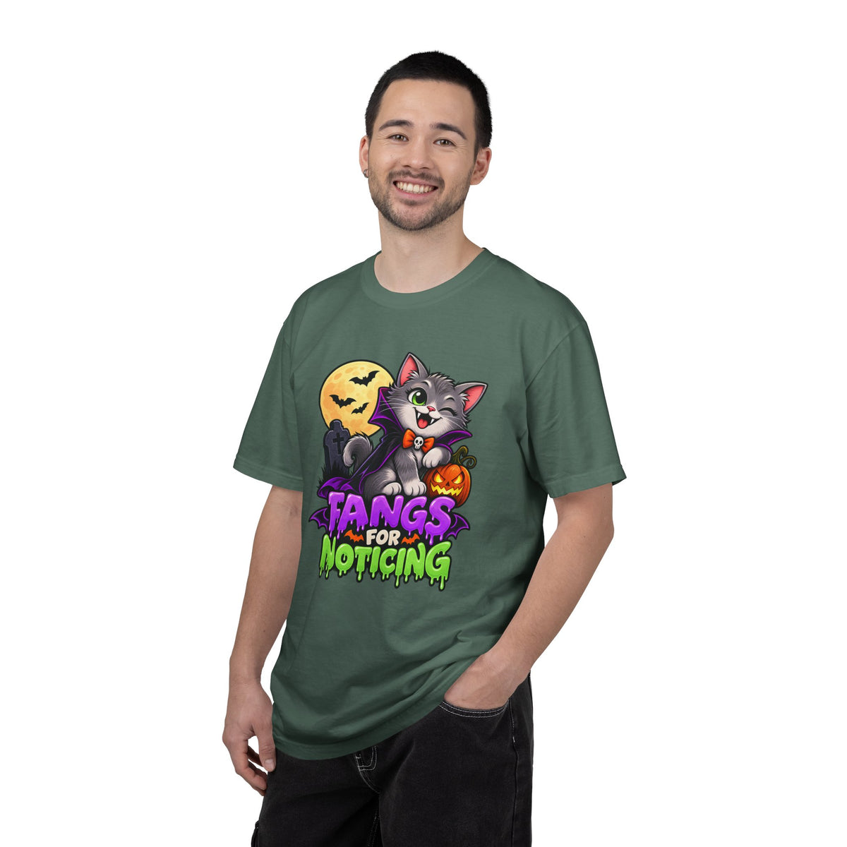 Fangs for Noticing – Cute Vampire Cat Halloween T-Shirt