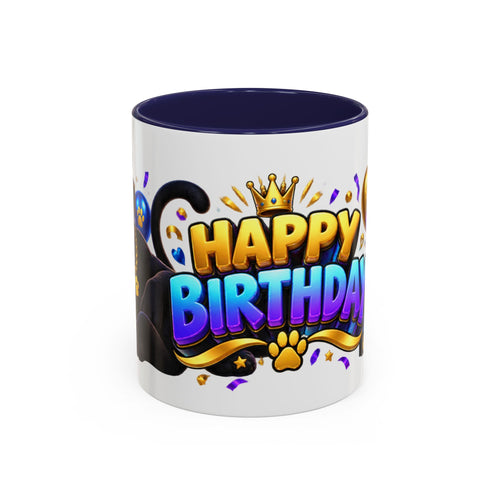 Black Panther Happy Birthday Mug – Purple Blue & Gold Birthday Gift – FestoraShop White Coffee Mug