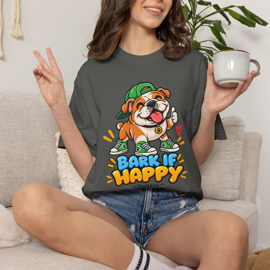 Bark If Happy – Cute Bulldog Graphic T-Shirt