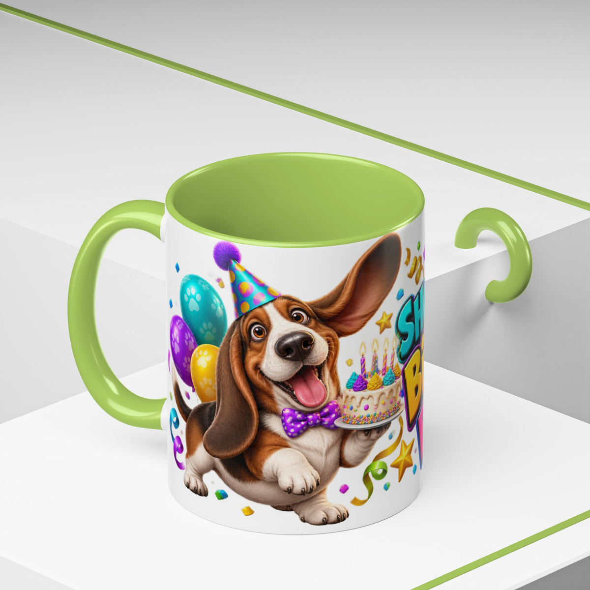 Short Legs Big Birthday Energy Basset Hound White Mug