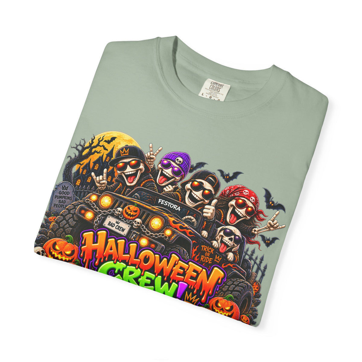 Halloween Crew T-Shirt – Skeleton Jeep Spooky Graphic Tee