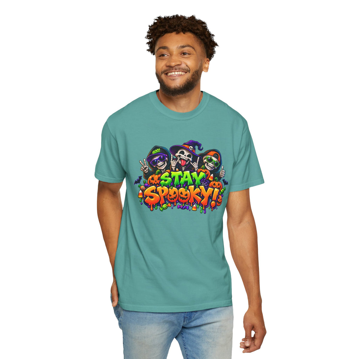 Stay Spooky Halloween T-Shirt – Funny Skeleton Crew Colorful Graphic Tee