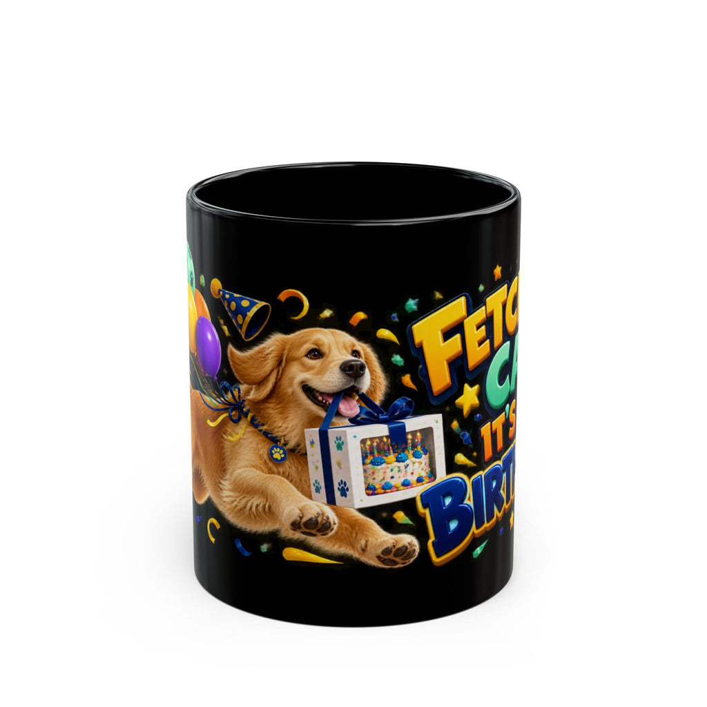 Fetch the Cake Golden Retriever Birthday Black Mug