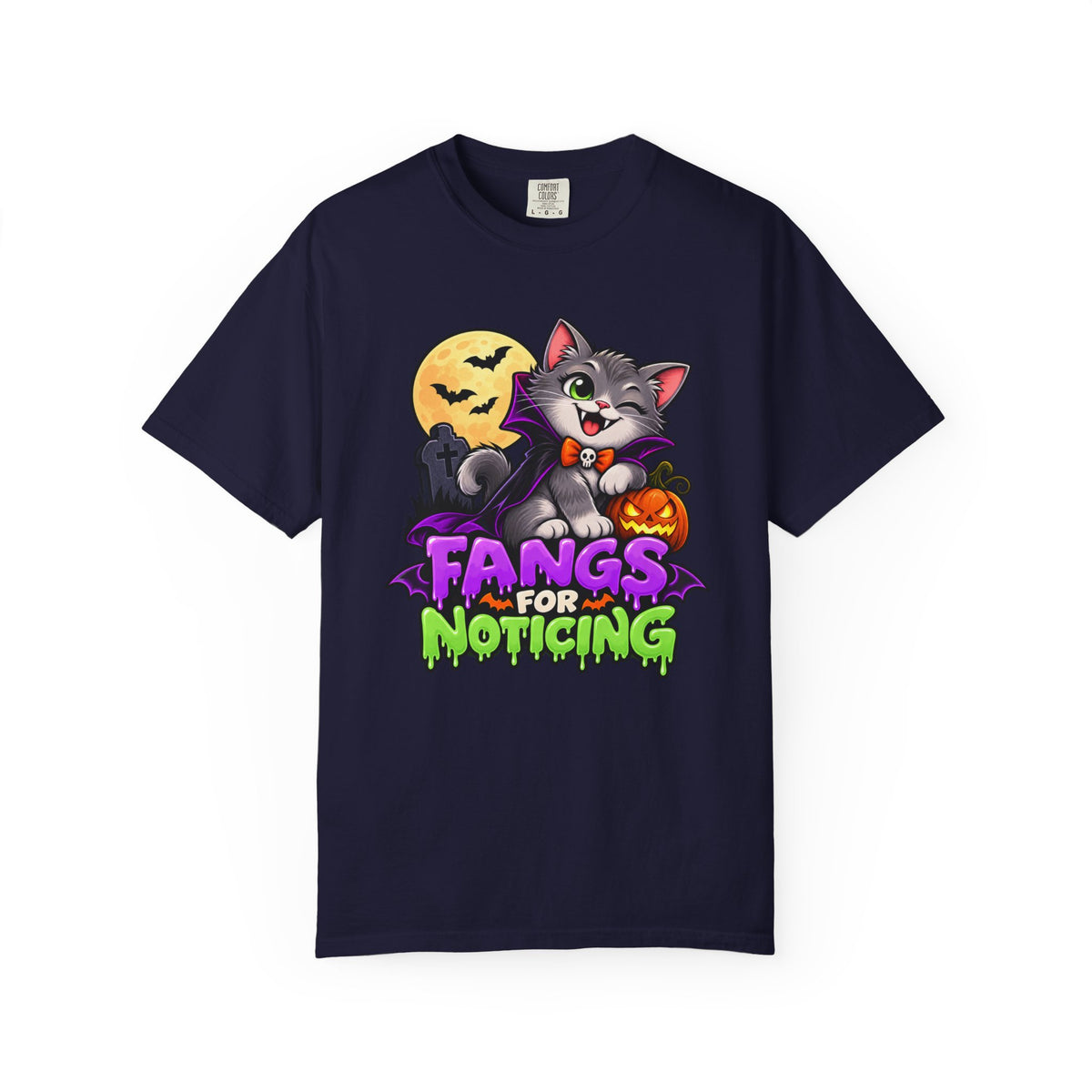Fangs for Noticing – Cute Vampire Cat Halloween T-Shirt