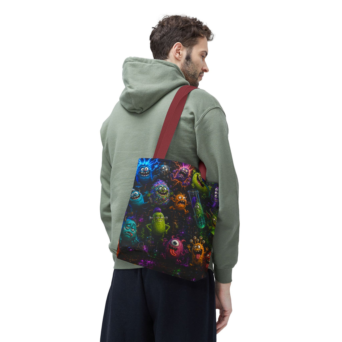Mad Scientist Monsters Tote Bag – Colorful Laboratory Creature All-Over Print