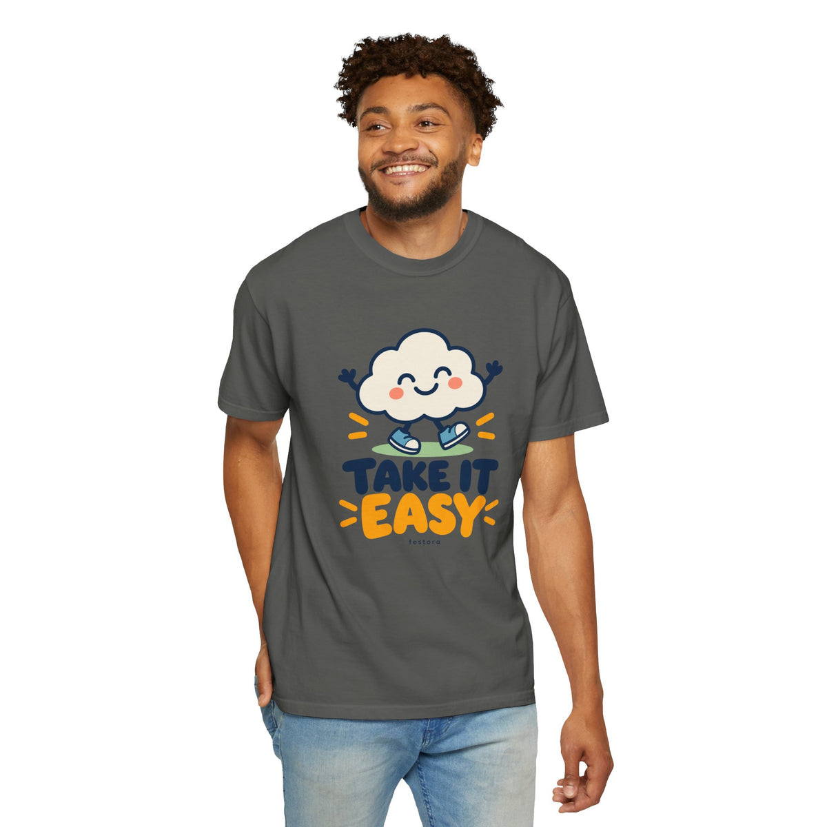 Take It Easy – Happy Cloud Graphic T-Shirt | Festora Everyday