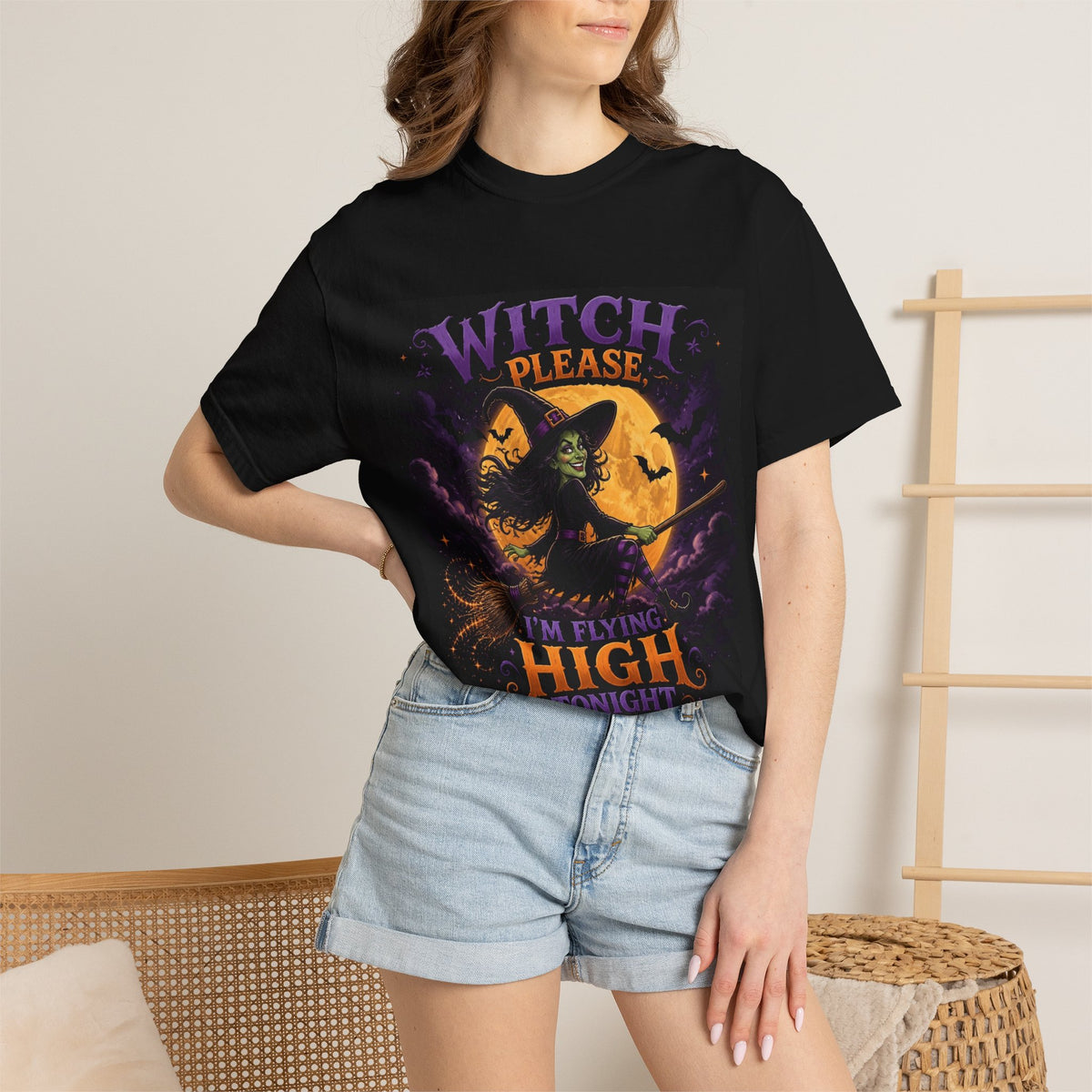 Witch Please Graphic T-Shirt — "I'm Flying High Tonight" Halloween Tee
