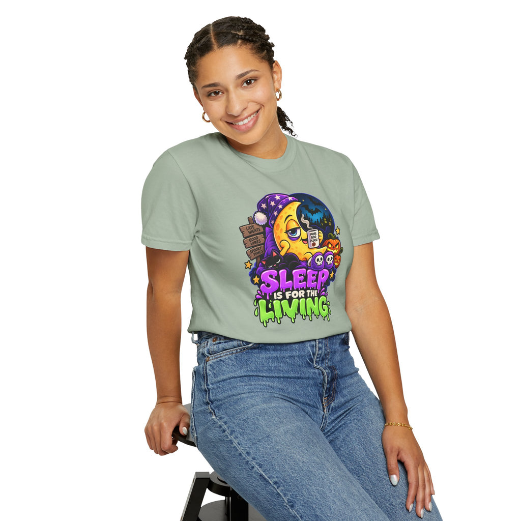 Sleep Is for the Living – Funny Halloween Moon T-Shirt