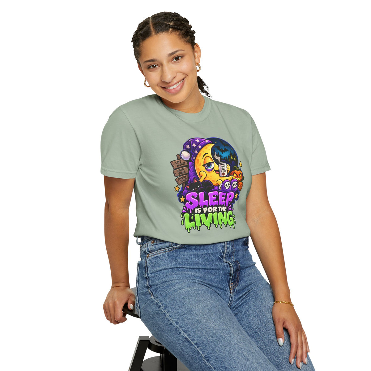 Sleep Is for the Living – Funny Halloween Moon T-Shirt