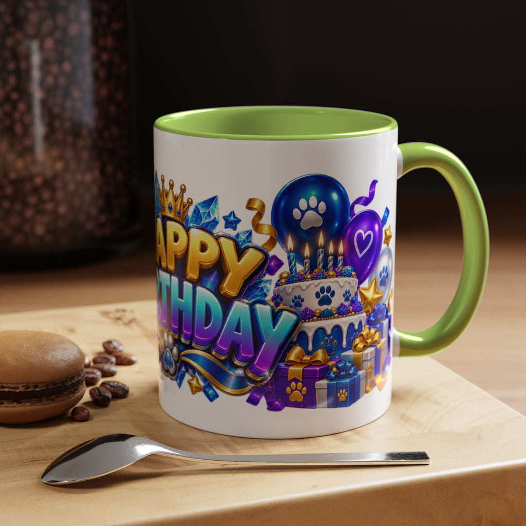 White Wolf Happy Birthday Mug – Blue Purple & Gold Birthday Gift – FestoraShop White Coffee Mug
