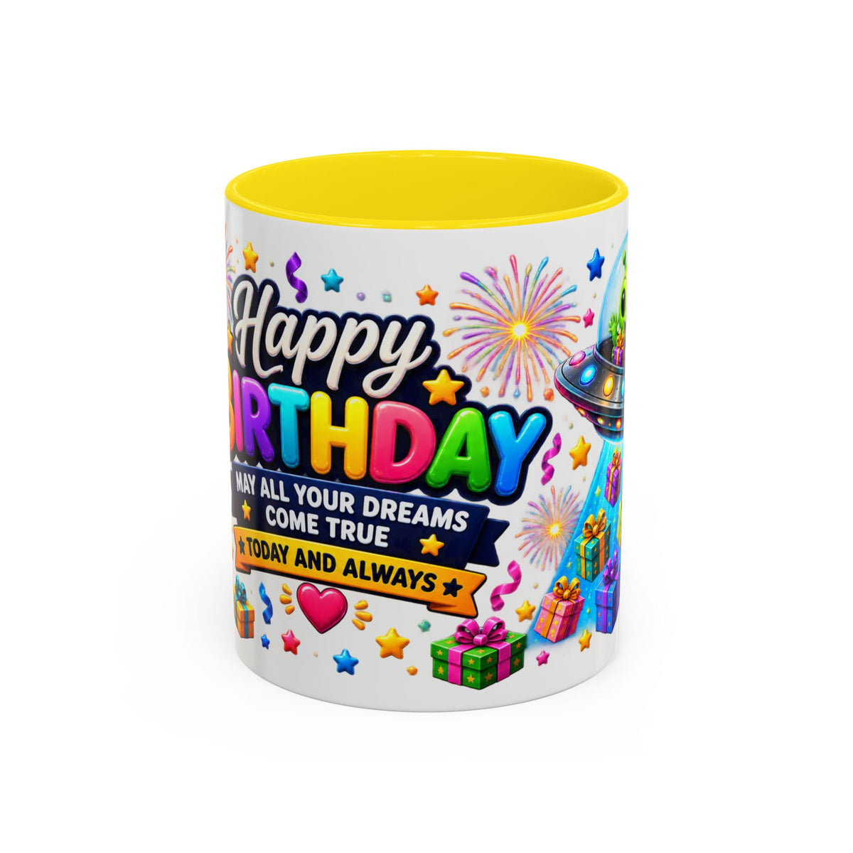 Happy Birthday Alien Coffee Mug — Colorful Galactic Birthday Wishes