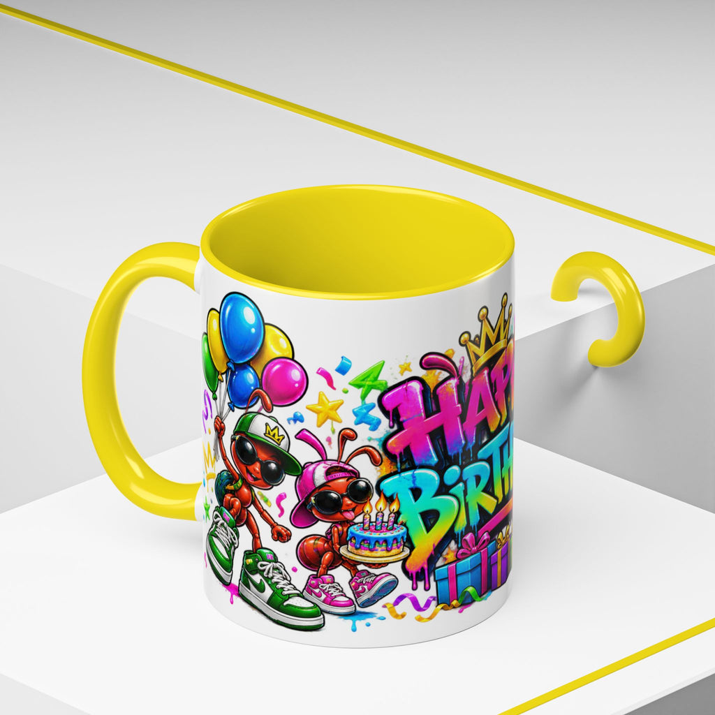 Happy Birthday Accent Coffee Mug - Colorful Graffiti Party Design (11 oz)