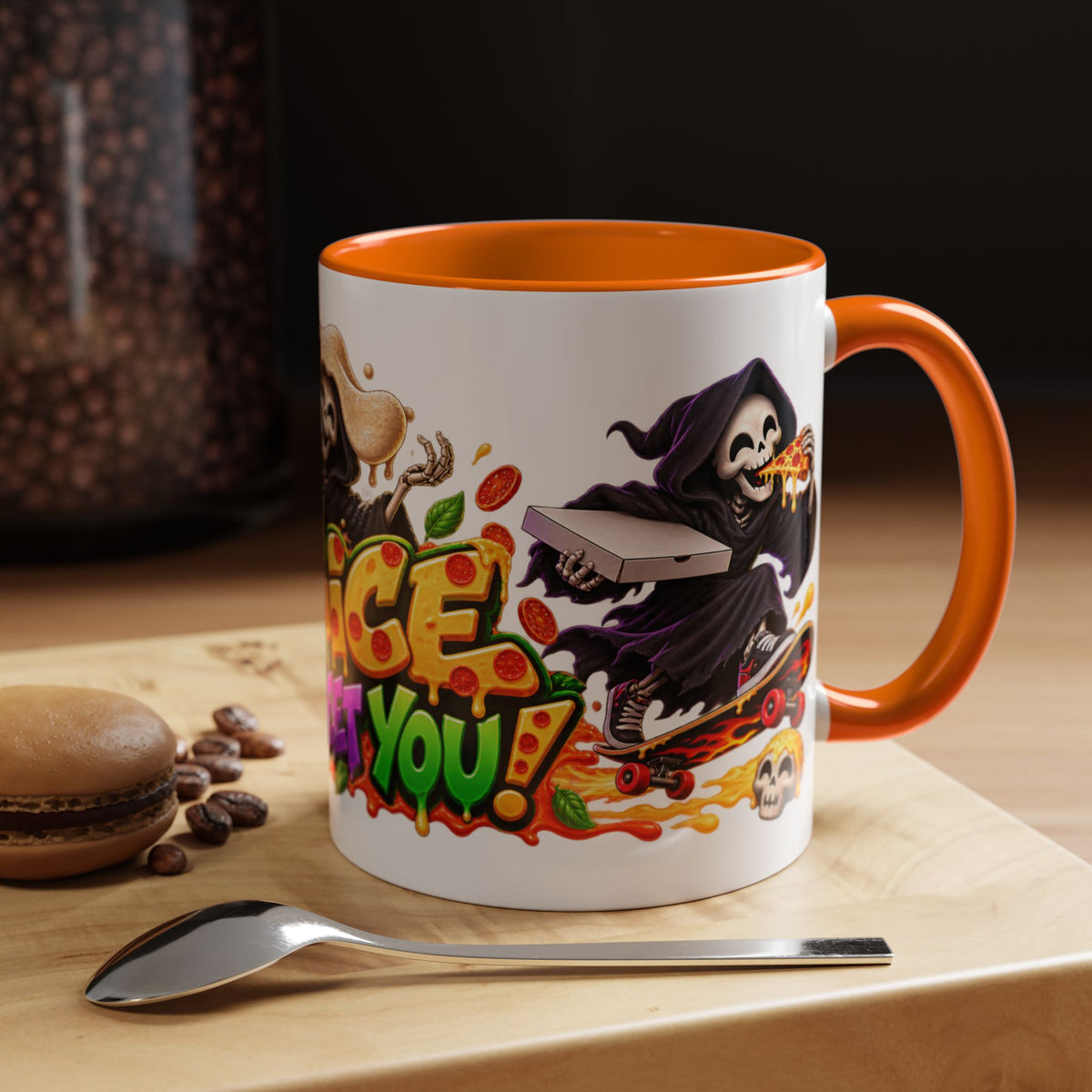 Slice to Meet You Funny Grim Reaper Pizza Halloween White Mug