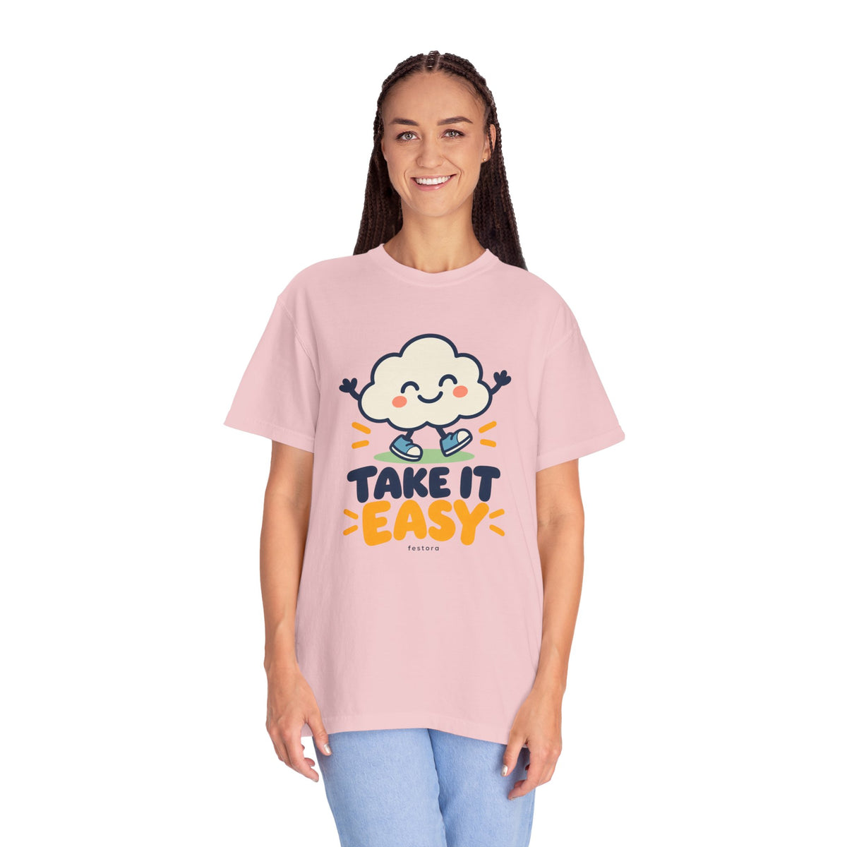 Take It Easy – Happy Cloud Graphic T-Shirt | Festora Everyday