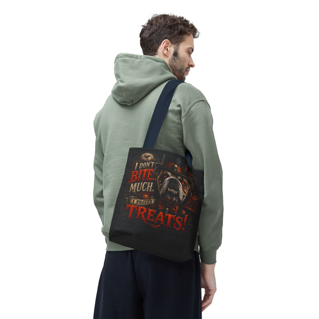 Halloween Bulldog Tote Bag - "I Don't Bite Much, I Prefer Treats!" Candy Bag