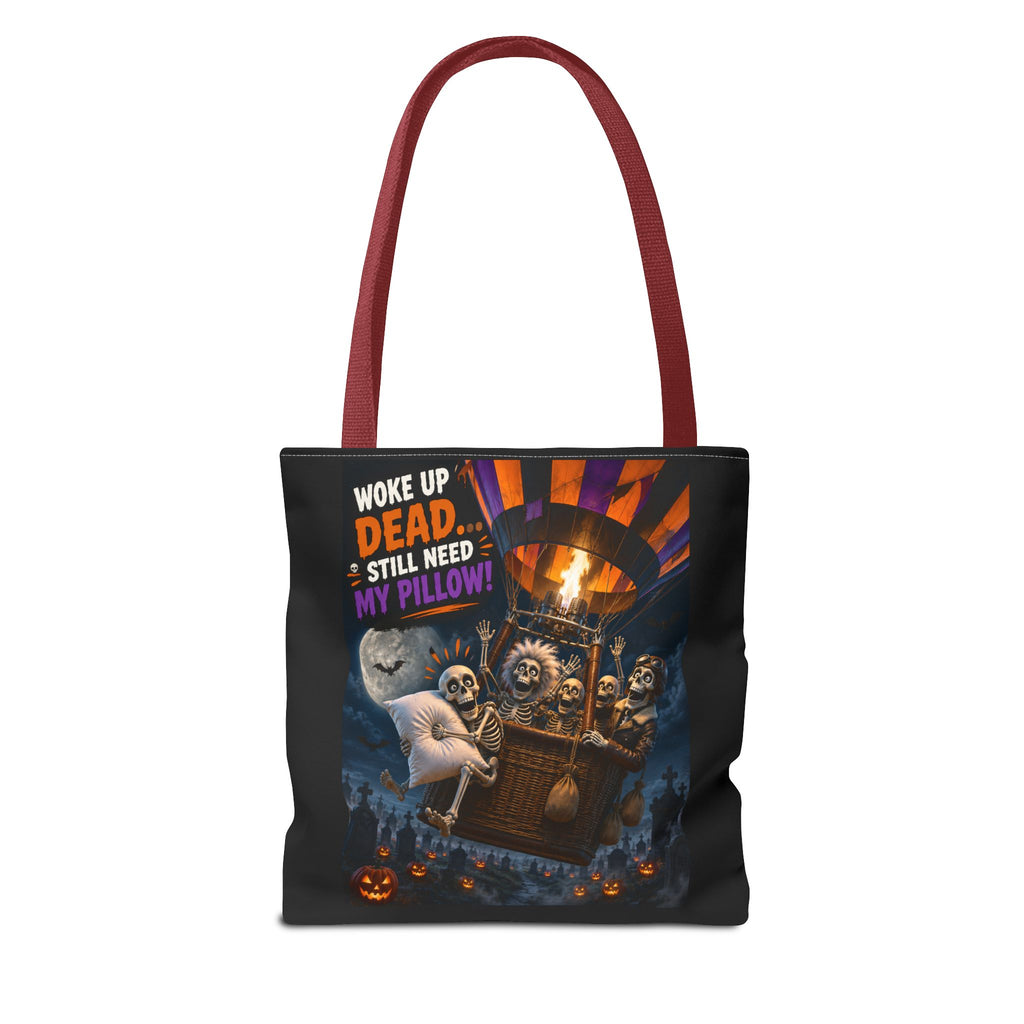 Halloween Ghost Tote — "Woke Up Dead... Still Need My Pillow" All-Over Print Tote