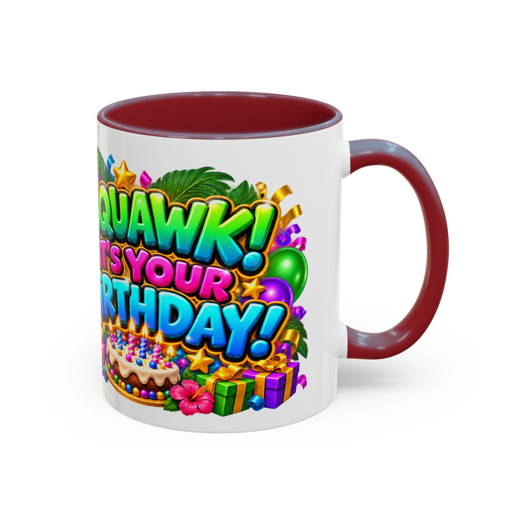 Squawk! It’s Your Birthday White Mug – Cute Parrot Birthday Cup, Colorful Tropical Party Gift