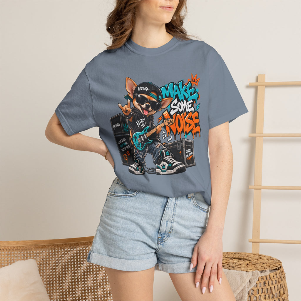 Make Some Noise Rocco Graphic T-Shirt — Streetwear Rock Dog Tee