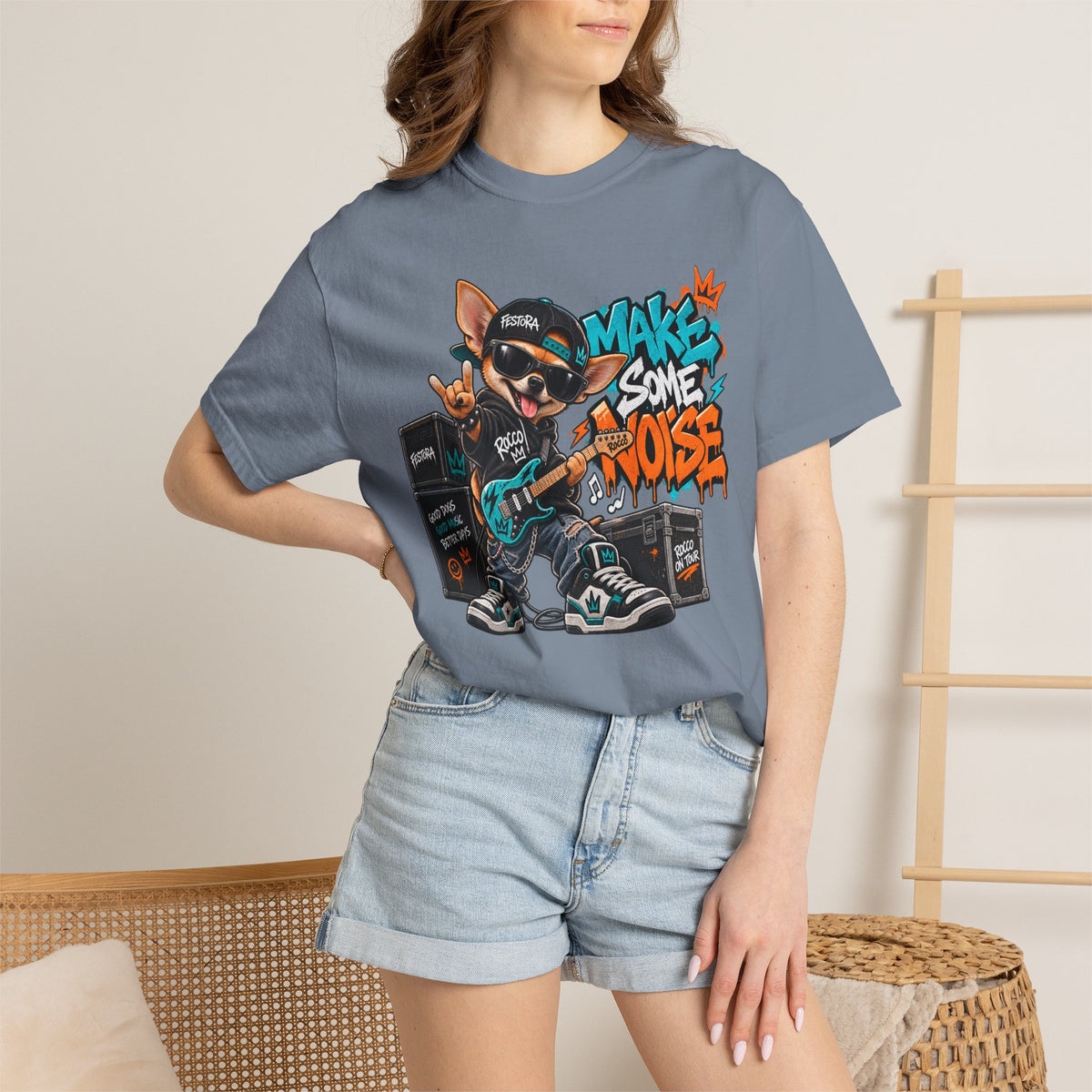 Make Some Noise Rocco Graphic T-Shirt — Streetwear Rock Dog Tee