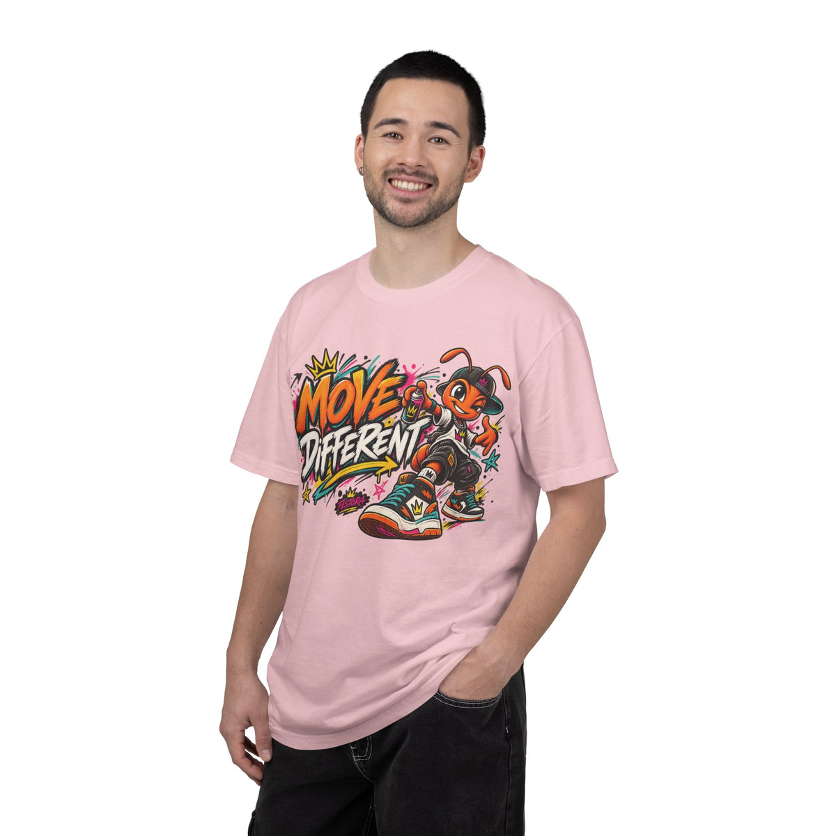 Move Different Graphic T-Shirt — Streetwear Skate Ant Mascot Design