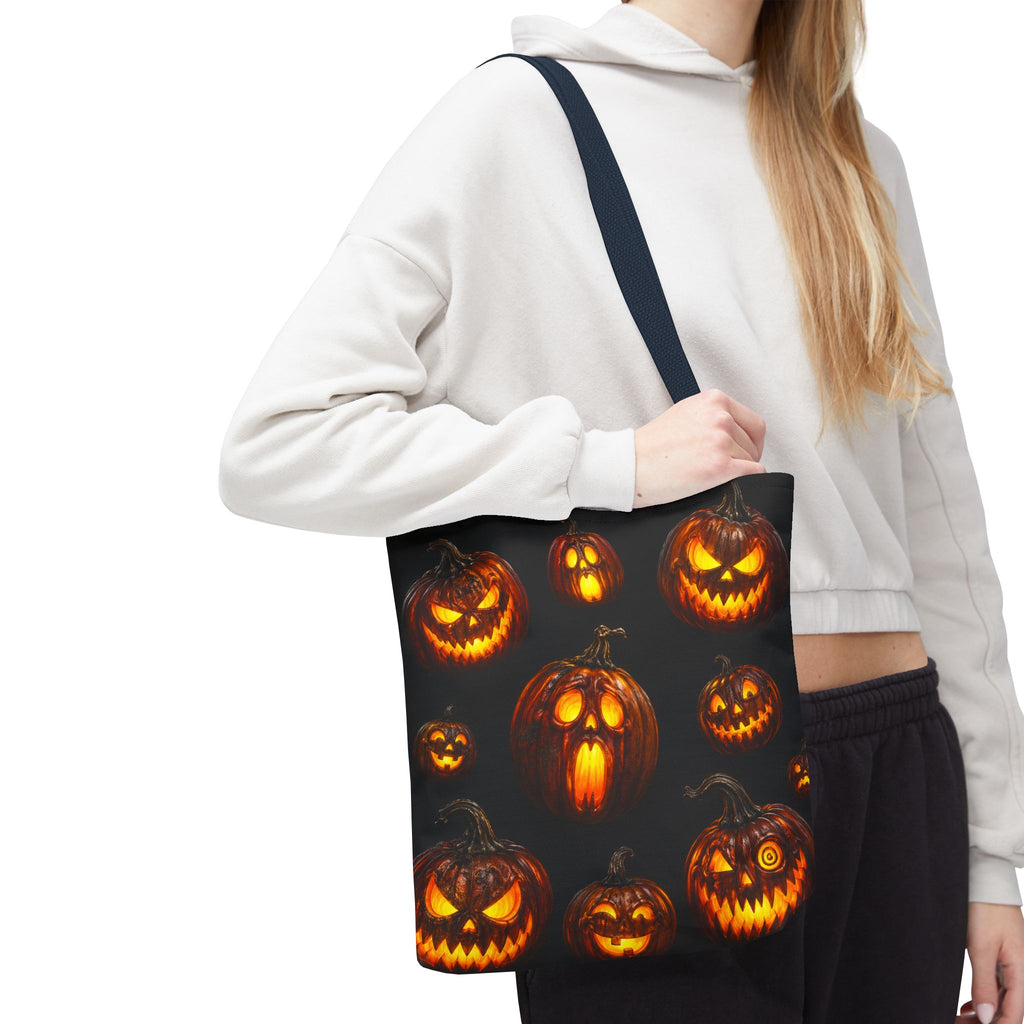 Halloween Jack-o'-Lantern Tote Bag — Spooky Pumpkin All-Over Print Trick-or-Treat Tote