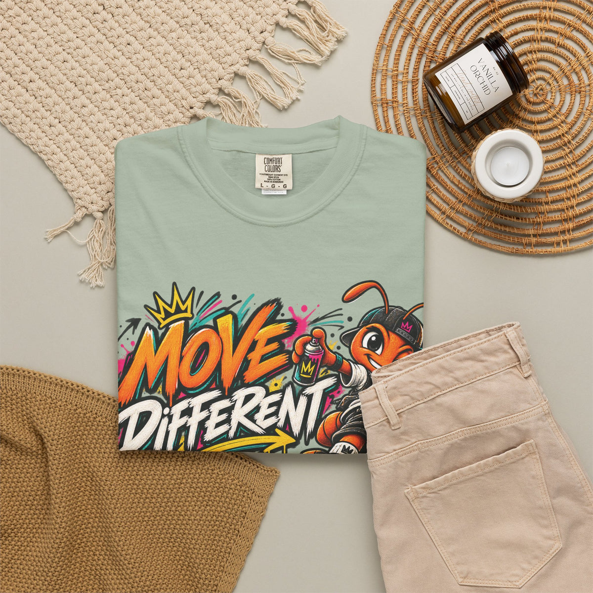 Move Different Graphic T-Shirt — Streetwear Skate Ant Mascot Design