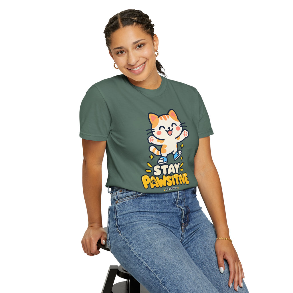 Stay Pawsitive – Cute Happy Cat Graphic T-Shirt
