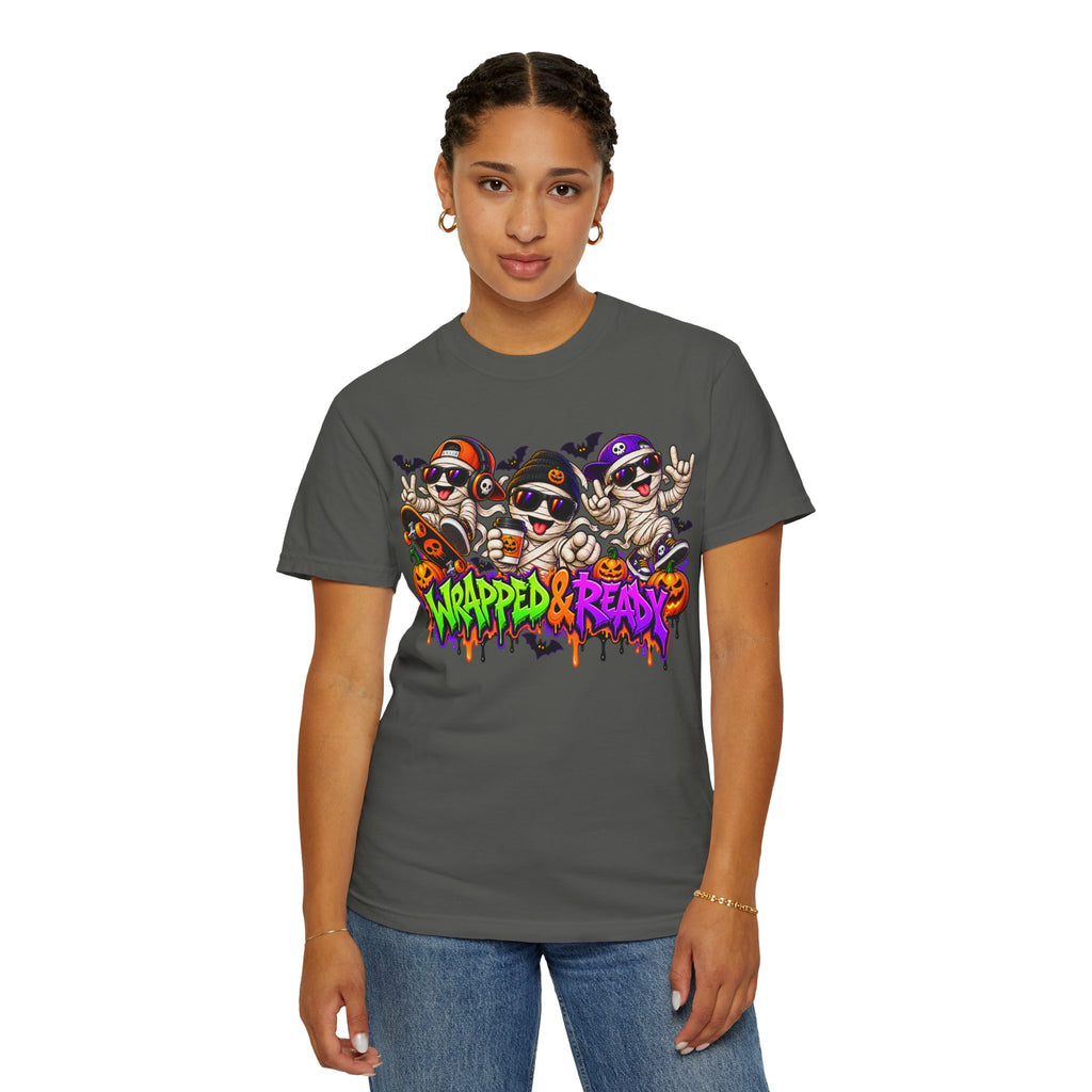 Wrapped & Ready – Halloween Mummy Crew Graphic T-Shirt