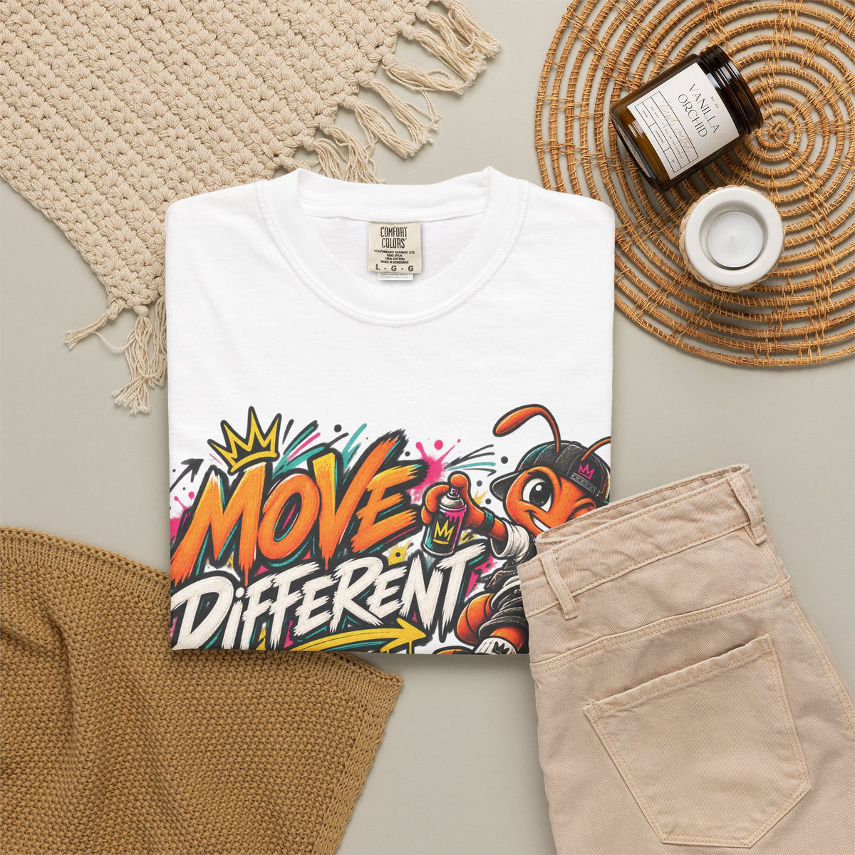 Move Different Graphic T-Shirt — Streetwear Skate Ant Mascot Design
