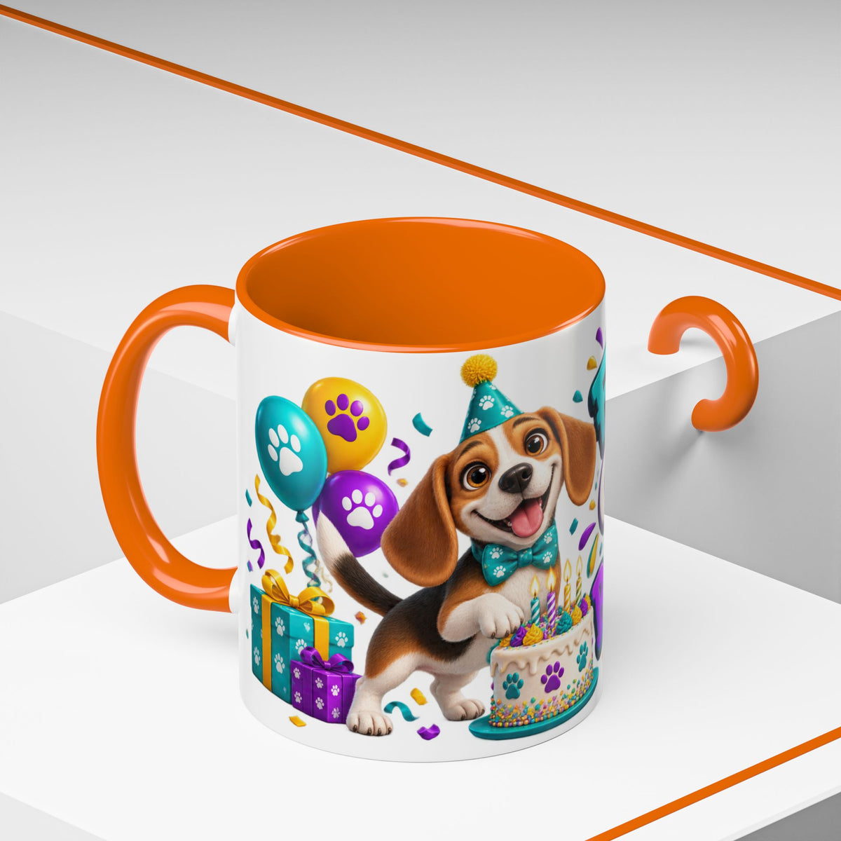 Beagle Birthday Mug – Fetch the Cake White Ceramic Coffee Cup