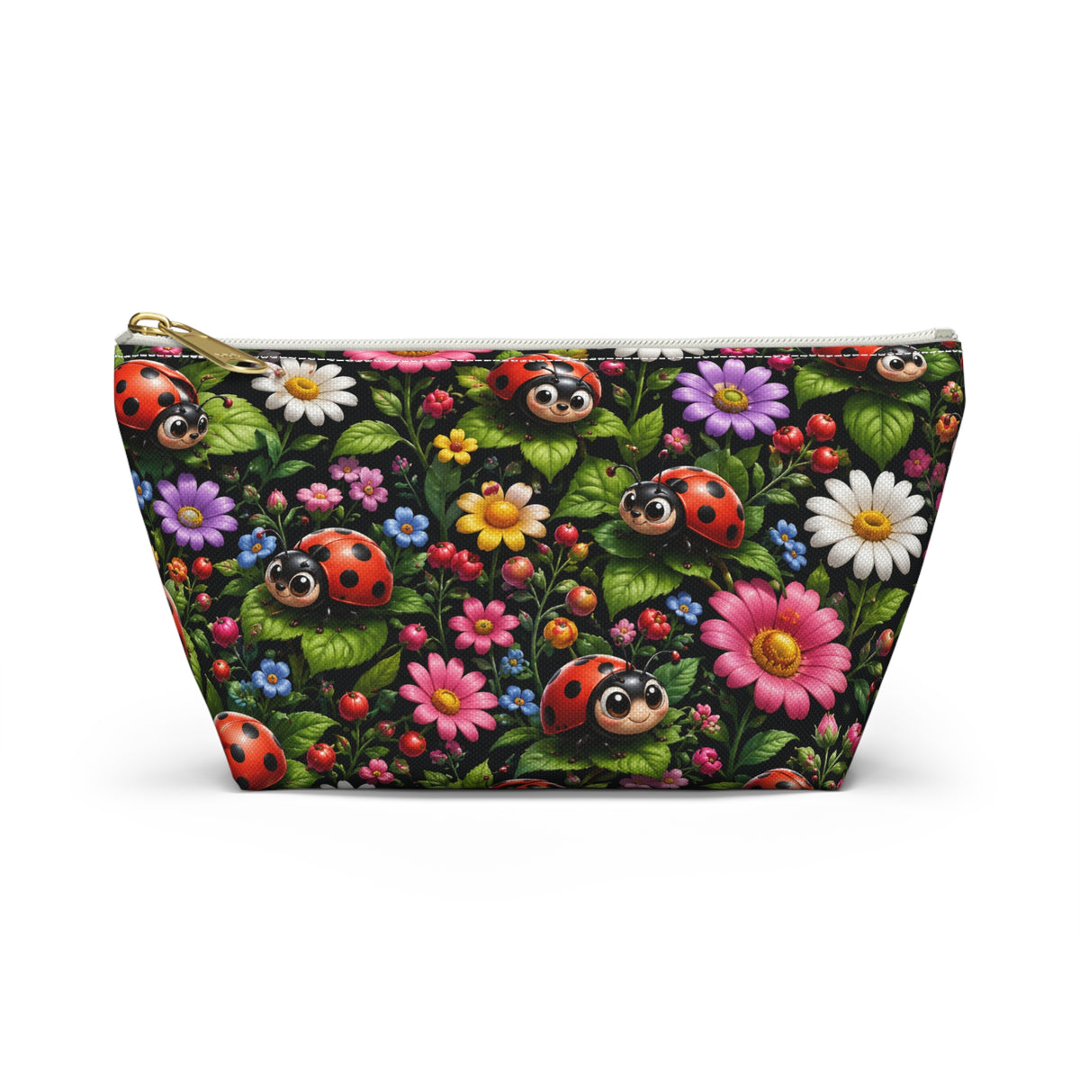 Ladybug Garden Accessory Pouch — Floral Makeup & Travel Cosmetic Bag