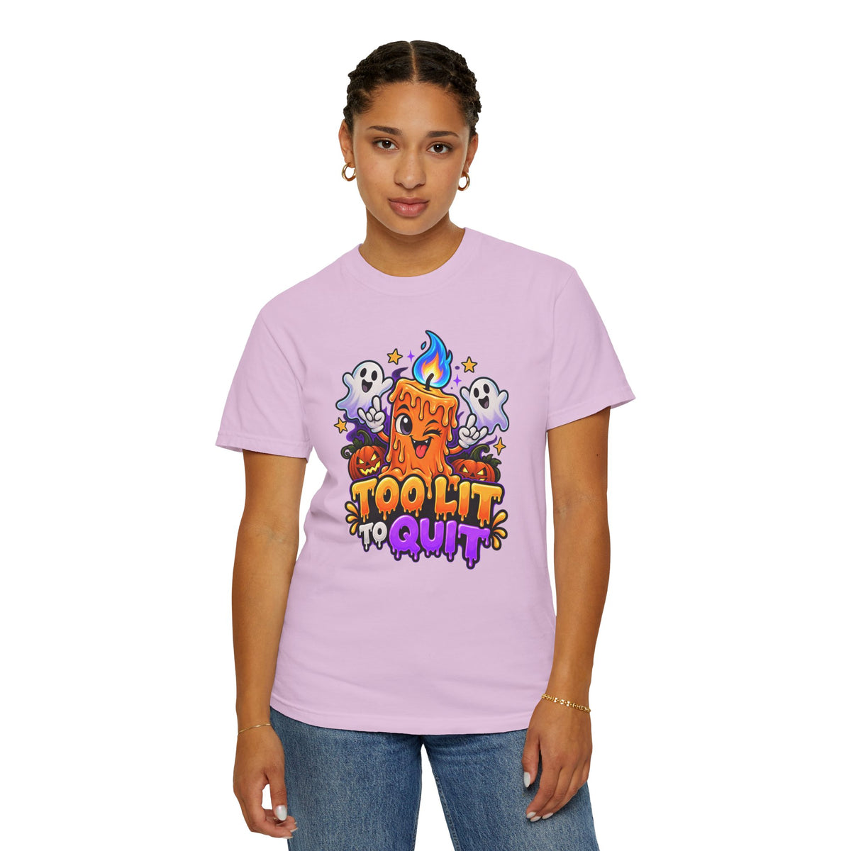 Too Lit to Quit – Funny Halloween Candle T-Shirt