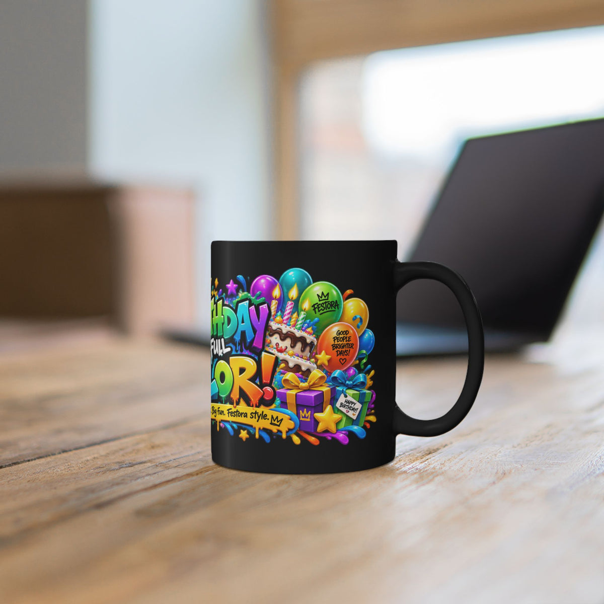 Birthday in Full Color Black Mug – Festora Chameleon Birthday Cup