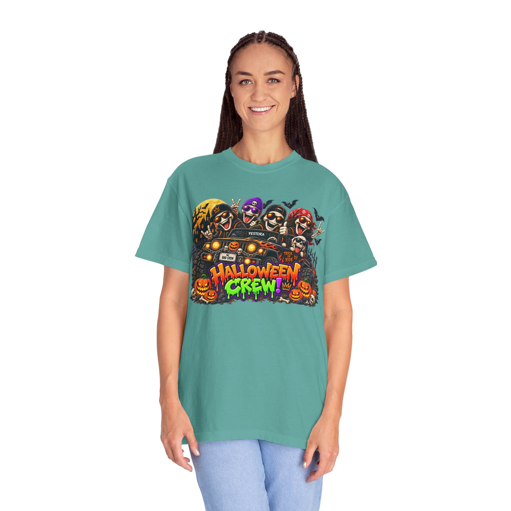 Halloween Crew T-Shirt – Skeleton Jeep Spooky Graphic Tee