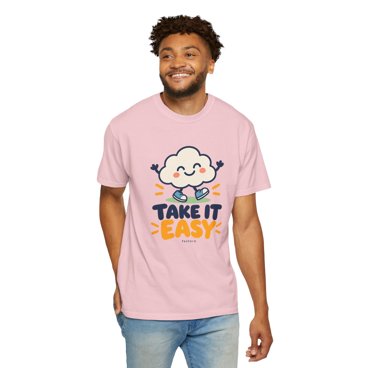Take It Easy – Happy Cloud Graphic T-Shirt | Festora Everyday