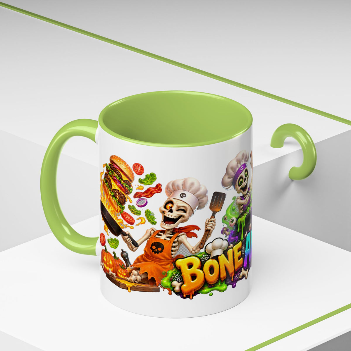 Bone Appetit Skeleton Chefs Halloween White Mug