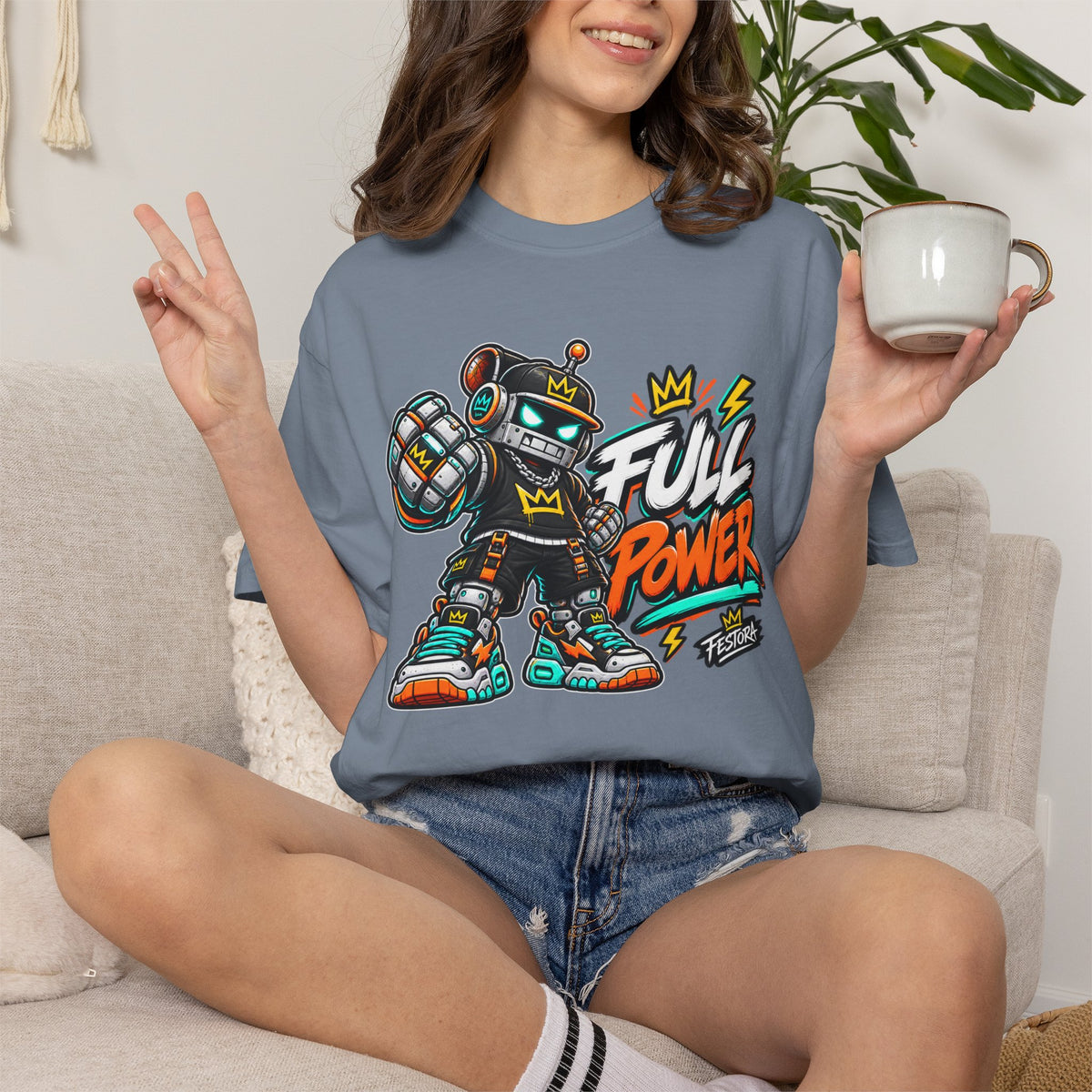 Full Power Robot Graphic T-Shirt — Retro Streetwear Tee