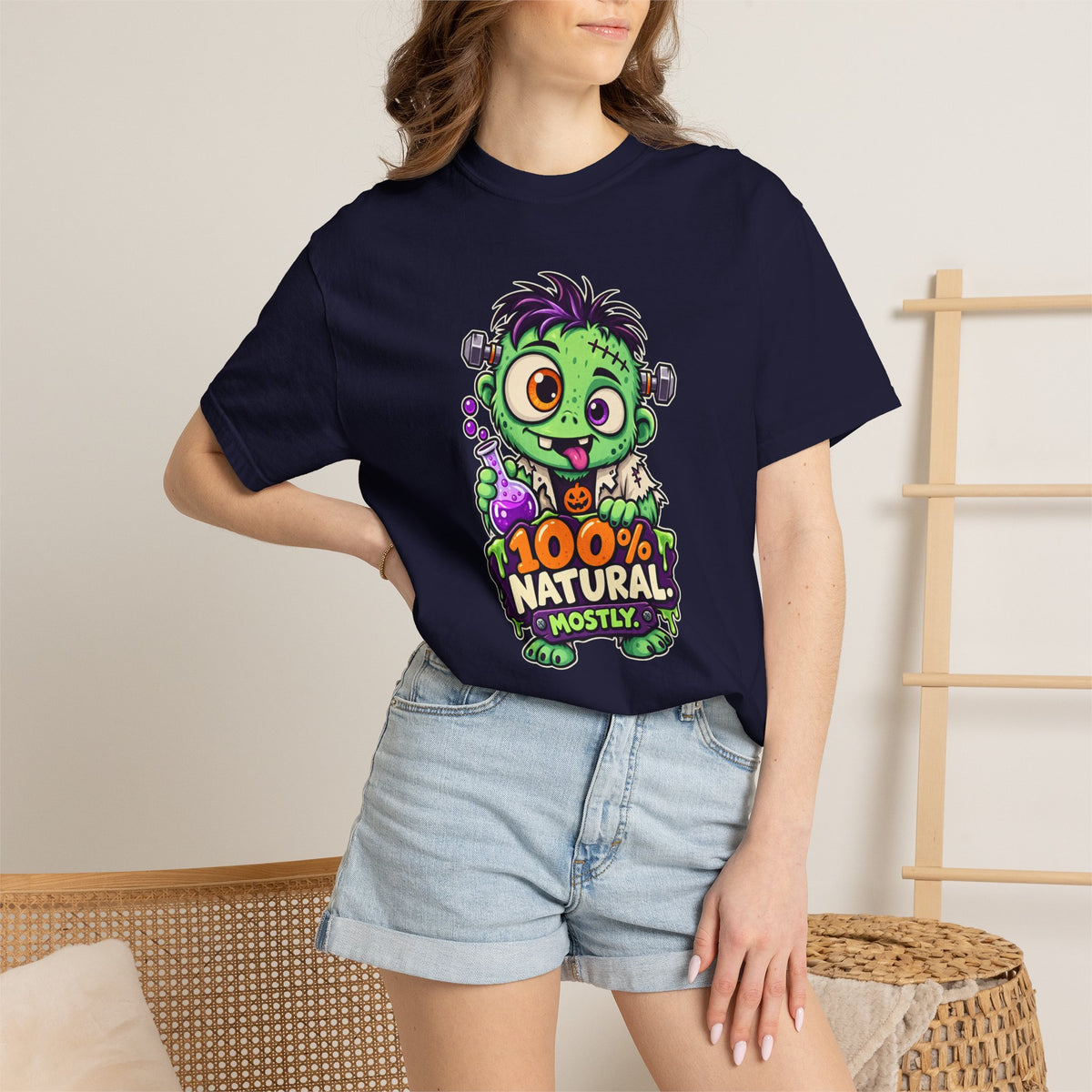 100% Natural. Mostly. – Cute Halloween Lab Monster T-Shirt