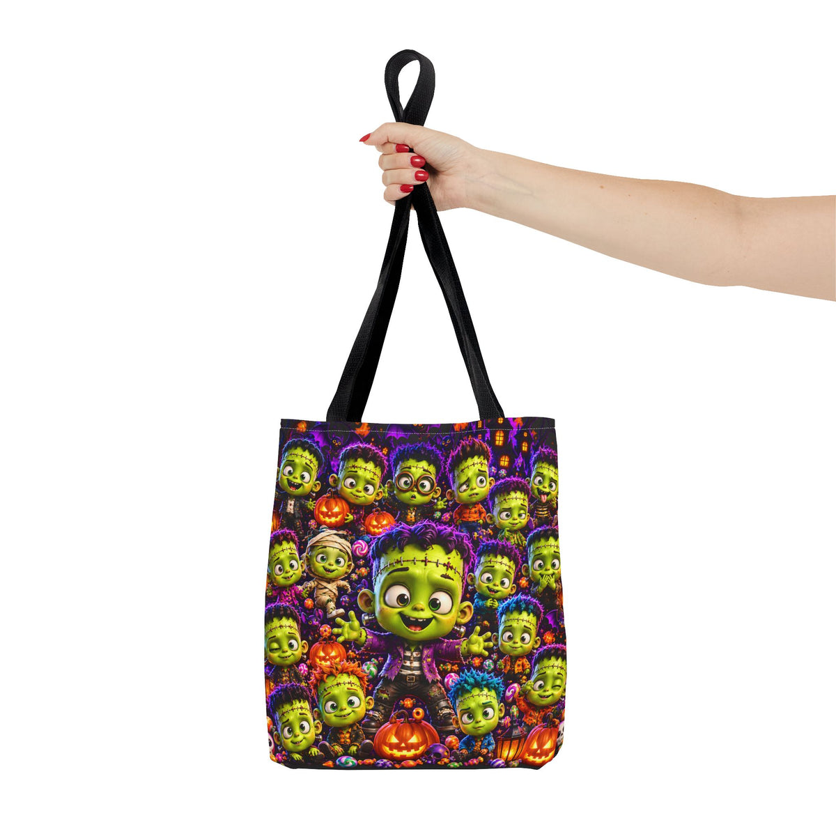 FestoraShop Funny Frankis Halloween Tote Bag - Cute 3D Monsters & Pumpkins